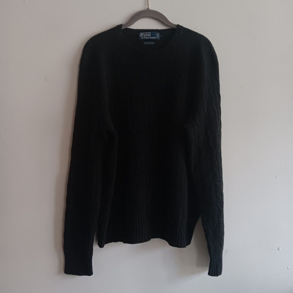 Polo by Ralph Lauren 100% Cashmere Charcoal Fisherman  Preppy Academia Layers L